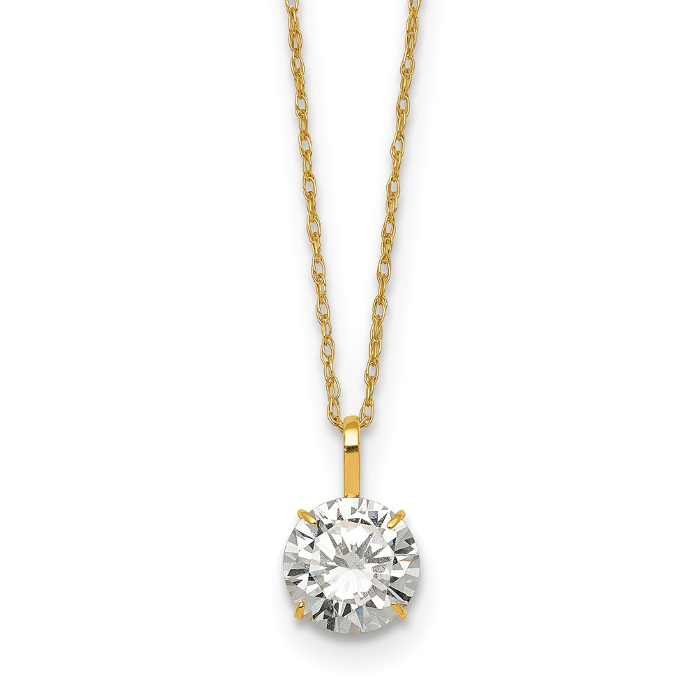 14k Polished 7mm CZ Solitaire 18in Necklace