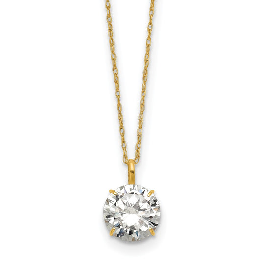 14k Polished 8mm CZ Solitaire 18in Necklace