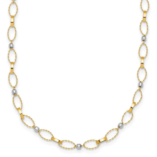 14k Two-tone Polished and Diamond-cut Fancy Open Link 18in Necklace