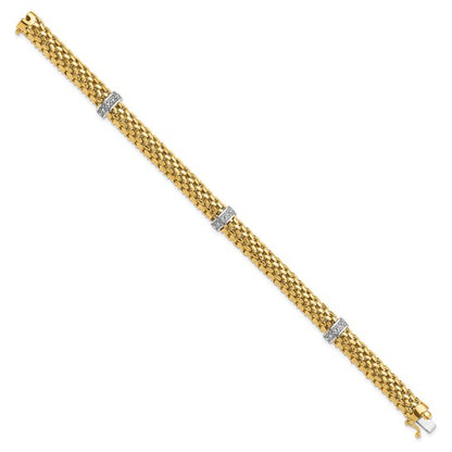 14k Two-Tone 7.25in .05ct Completed Polished Diamond and Mesh Bracelet