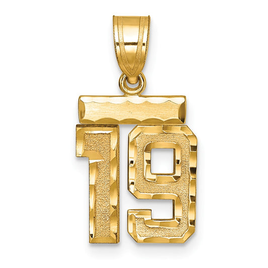 14k Small Brushed Diamond-cut Number 19 Charm