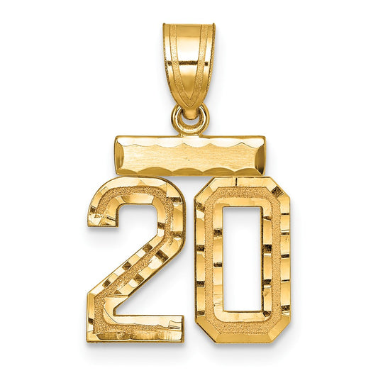14k Small Brushed Diamond-cut Number 20 Charm