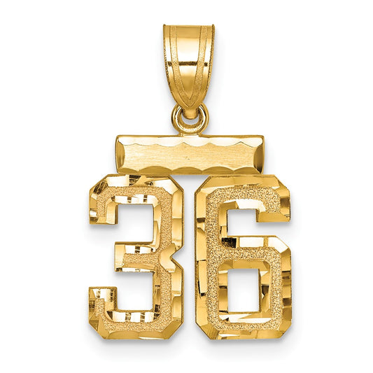 14k Small Brushed Diamond-cut Number 36 Charm