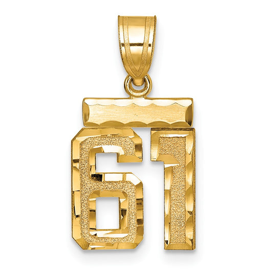 14k Small Brushed Diamond-cut Number 61 Charm