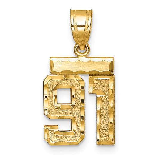 14k Small Brushed Diamond-cut Number 91 Charm