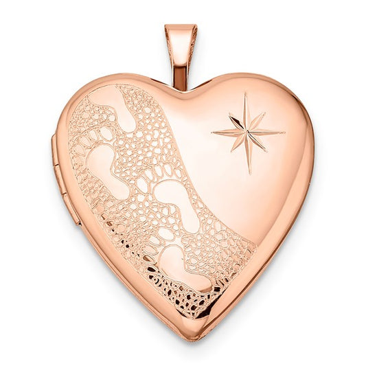 Sterling Silver Rose Gold-plated 20mm Footprints Heart Locket