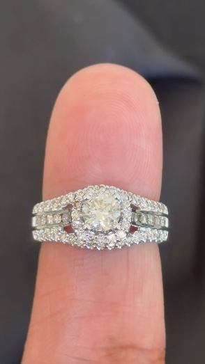 10K WHITE GOLD 1.75 CARAT NATURAL DIAMOND .60 CARAT CENTER ENGAGEMENT RING WEDDING RING BRIDAL