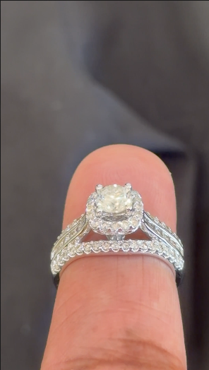 10K WHITE GOLD 1.75 CARAT NATURAL DIAMOND .60 CARAT CENTER ENGAGEMENT RING WEDDING RING BRIDAL