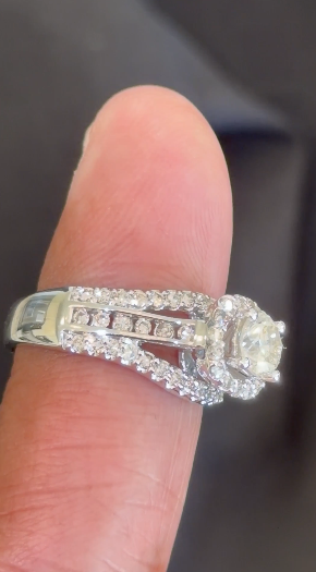 10K WHITE GOLD 1.75 CARAT NATURAL DIAMOND .60 CARAT CENTER ENGAGEMENT RING WEDDING RING BRIDAL
