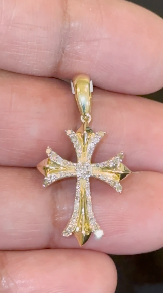 10K YELLOW GOLD .50 CARAT NATURAL DIAMOND 1.25 INCHES CROSS PENDANT