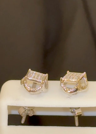 10K WHITE GOLD .10 CARAT NATURAL DIAMONDS 8 MM EARRING STUDS