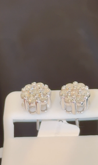 10K WHITE GOLD 1.75 CARAT NATURAL DIAMONDS 10 MM EARRING STUDS