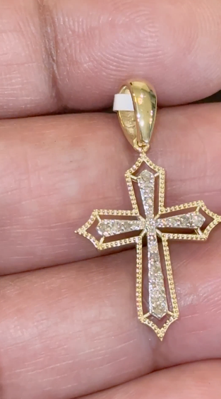 10K YELLOW GOLD .25 CARAT NATURAL DIAMOND 1.25 INCHES CROSS PENDANT
