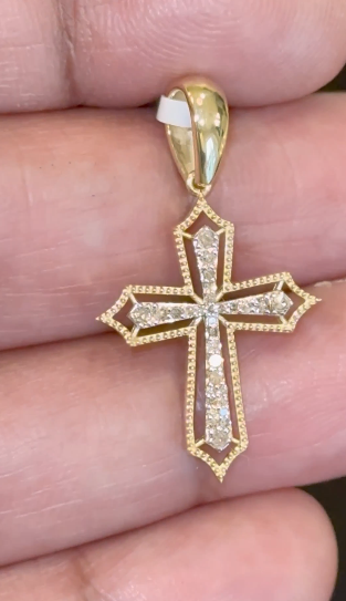 10K YELLOW GOLD .25 CARAT NATURAL DIAMOND 1.25 INCHES CROSS PENDANT