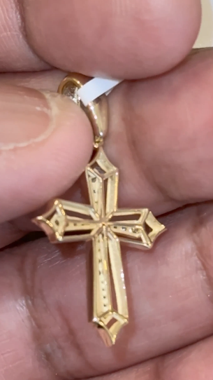 10K YELLOW GOLD .25 CARAT NATURAL DIAMOND 1.25 INCHES CROSS PENDANT