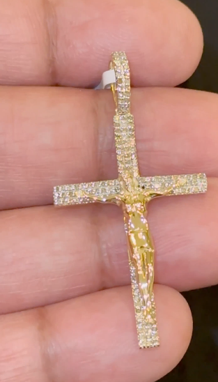 10K YELLOW GOLD .75 CARAT NATURAL DIAMONDS 1.75 INCHES CROSS PENDANT CHARM