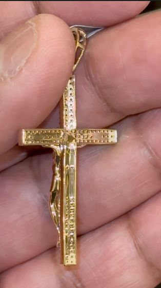 10K YELLOW GOLD .75 CARAT NATURAL DIAMONDS 1.75 INCHES CROSS PENDANT CHARM
