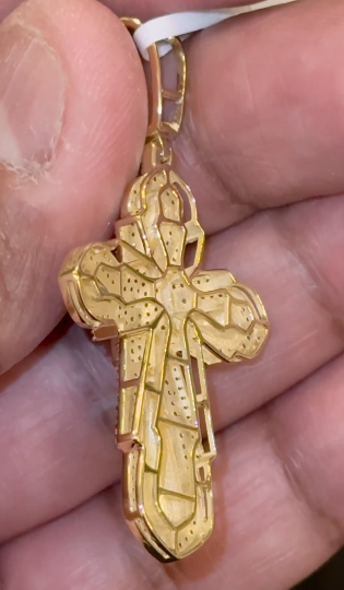 10K YELLOW GOLD 1 CARAT NATURAL DIAMONDS 2 INCHES CROSS PENDANT CHARM