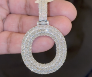 1.25 CARAT NATURAL DIAMONDS STERLING SILVER WITH RHODIUM PLATING LARGE 2.50 INCHES LETTER O CHARM PENDANT