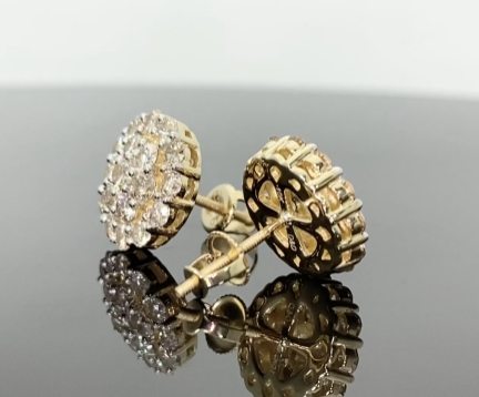 10K YELLOW GOLD 2 CARAT MENS WOMENS 12 MM 100% GENUINE DIAMONDS EARRING STUDS