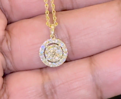 10K YELLOW GOLD .60 CARAT REAL DIAMOND PENDANT NECKLACE WITH WHITE GOLD CHAIN