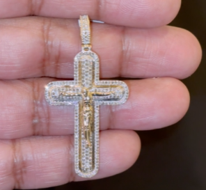 10K YELLOW GOLD .85 CARAT NATURAL DIAMONDS 2 INCHES CROSS PENDANT CHARM
