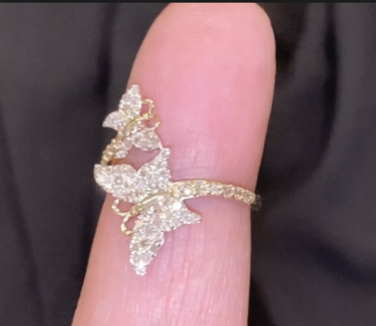 10K SOLID YELLOW GOLD .65 CARAT REAL WOMEN DIAMOND BUTTERFLY RING