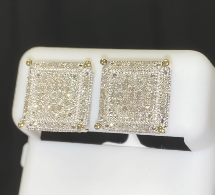 .65 CARAT STERLING SILVER YELLOW GOLD PLATED 12 MM REAL DIAMONDS EARRINGS STUDS