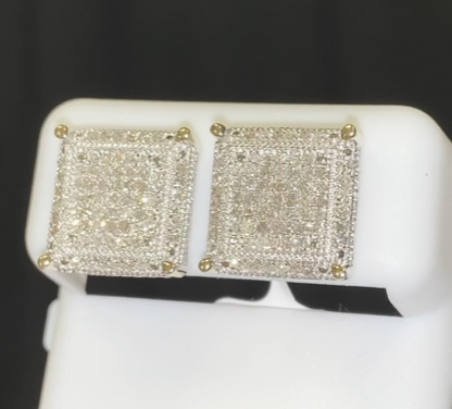 .65 CARAT STERLING SILVER YELLOW GOLD PLATED 12 MM REAL DIAMONDS EARRINGS STUDS