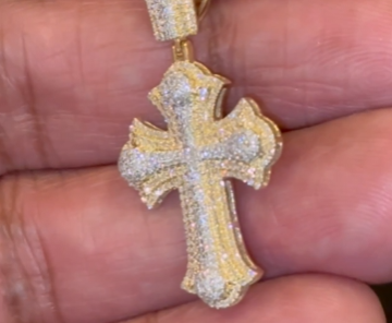 10K YELLOW GOLD .60 CARAT 1.50 INCHES NATURAL DIAMOND CROSS PENDANT CHARM