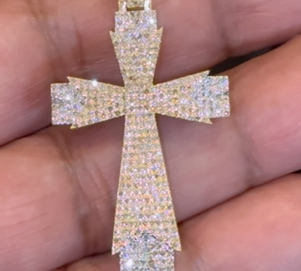 10K YELLOW GOLD 1 CARAT NATURAL DIAMONDS 1.75 INCHES REAL DIAMOND CROSS PENDANT CHARM