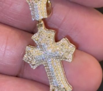 10K YELLOW GOLD .40 CARAT 1 INCH NATURAL DIAMOND CROSS PENDANT CHARM