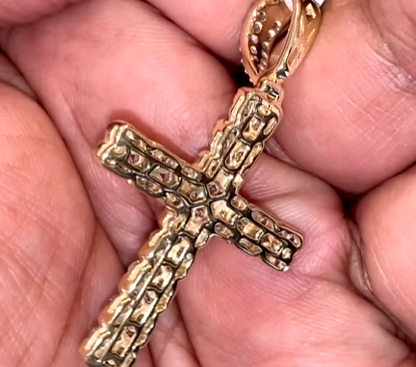 10K YELLOW GOLD 2.25 CARAT 1.75 INCHES REAL DIAMOND MEN CROSS PENDANT CHARM CROSS