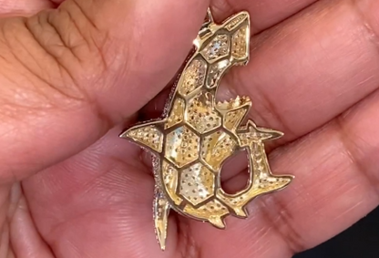 10K SOLID YELLOW GOLD 2.50 CARAT REAL DIAMOND 1.50" SHARK FISH PENDANT CHARM