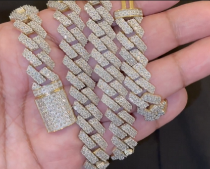 6.25 CARAT NATURAL DIAMONDS STERLING SILVER GOLD PLATED 110.46 GRAMS 22 INCHES 13 MM FANOOK CUBAN LINK CHAIN NECKLACE