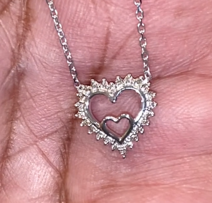 10K WHITE GOLD .15 CARAT REAL DIAMOND HEART PENDANT NECKLACE WITH GOLD CHAIN