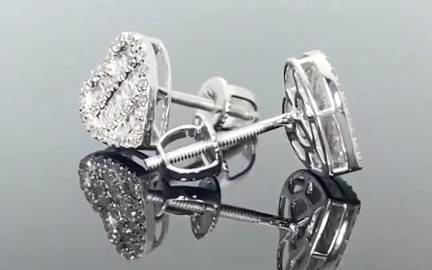10K WHITE GOLD .55 CARAT REAL DIAMOND 9MM WOMENS HEART HOOPS EARRINGS HUGGIE STUDS
