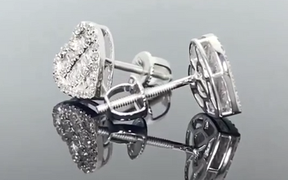 10K WHITE GOLD .55 CARAT REAL DIAMOND 9MM WOMENS HEART HOOPS EARRINGS HUGGIE STUDS