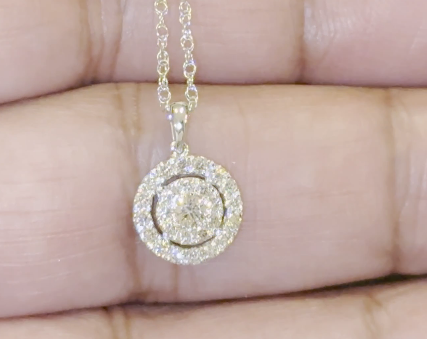 10K WHITE GOLD .60 CARAT REAL DIAMOND PENDANT NECKLACE WITH WHITE GOLD CHAIN