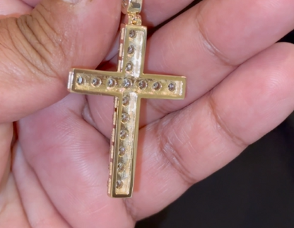 10K YELLOW GOLD 2.25 CARAT 2 INCHES NATURAL DIAMOND MEN CROSS PENDANT CHARM CROSS