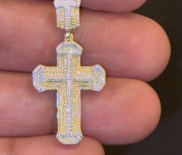 10K YELLOW GOLD .50 CARAT 1.50 INCHES NATURAL DIAMOND CROSS PENDANT CHARM