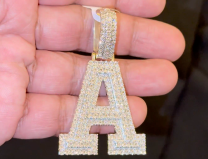 .85 CARAT NATURAL DIAMONDS STERLING SILVER WITH YELLOW GOLD PLATING LARGE 2.50 INCHES LETTER A CHARM PENDANT