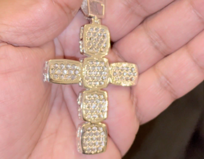 1.25 CARAT NATURAL DIAMONDS STERLING SILVER WITH RHODIUM PLATING LARGE 2.85 INCHES CROSS CHARM PENDANT