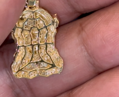 10K YELLOW GOLD .75 CARAT 1 INCH NATURAL DIAMOND JESUS HEAD PENDANT CHARM