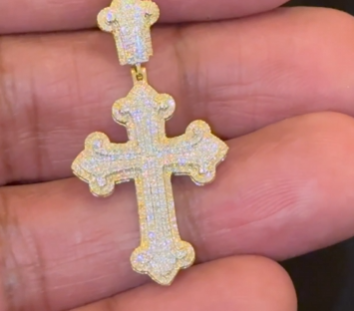 10K YELLOW GOLD .50 CARAT 1.50 INCHES NATURAL DIAMOND CROSS PENDANT CHARM