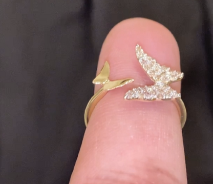 10K SOLID YELLOW GOLD .40 CARAT REAL WOMEN DIAMOND BUTTERFLY RING