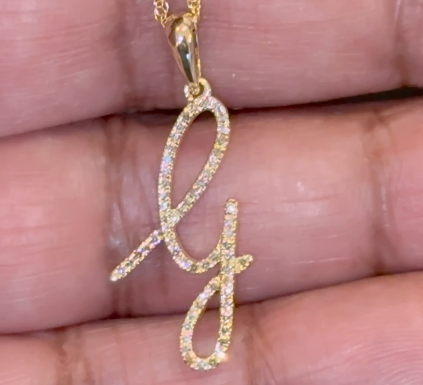 10K YELLOW GOLD .20 CARAT NATURAL DIAMOND 1 INCH LETTER G INITIAL PENDANT NECKLACE WITH GOLD CHAIN