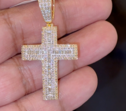 10K YELLOW GOLD 1.65 CARAT 1.75 INCHES REAL DIAMOND CROSS PENDANT CHARM