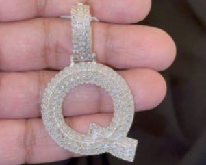 .75 CARAT NATURAL DIAMONDS STERLING SILVER WITH RHODIUM PLATING LARGE 2.50 INCHES LETTER Q CHARM PENDANT