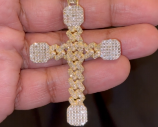 10K YELLOW GOLD 3 CARAT REAL DIAMOND 3 INCHES 15.58 GRAMS MEN CROSS PENDANT CHARM CROSS